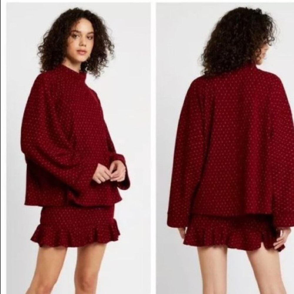 Free People Red Knit Set Mood Skirt &  Top  Set M